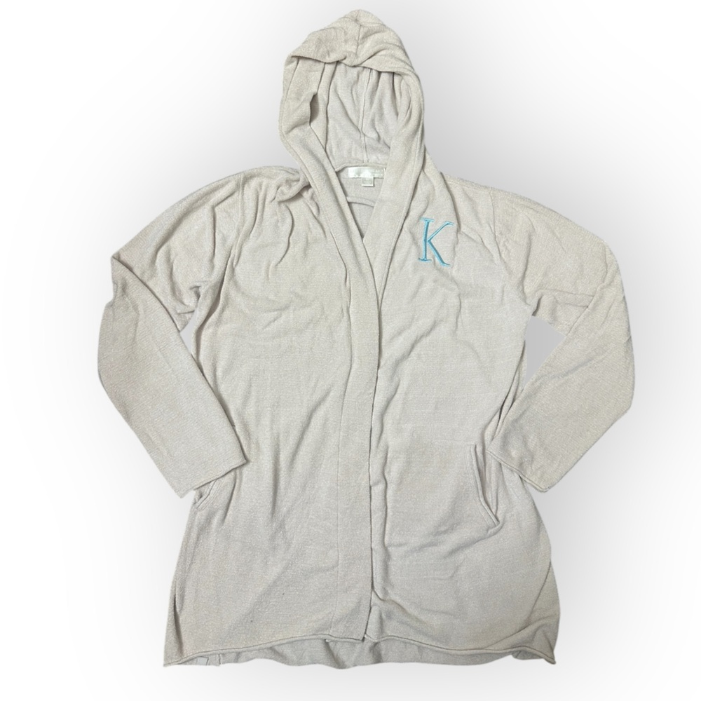 Barefoot Dreams CozyChic Ultra-Lite Hooded Open Front Cardigan XL | Monogram K